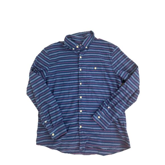 Vineyard Vines Shirt Mens Large L Blue Stripe Linen Cotton‎ Blend Button Down - Picture 1 of 6